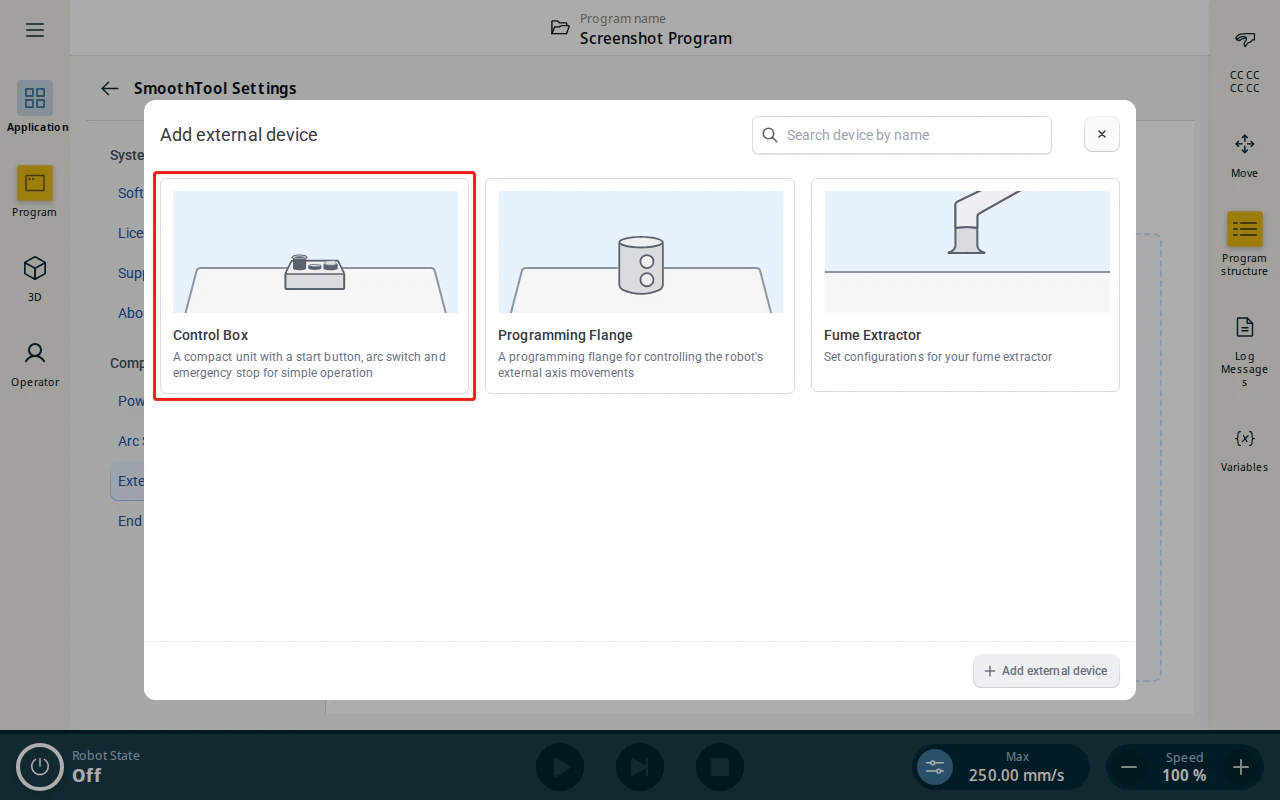 Add external device — Control Box tile