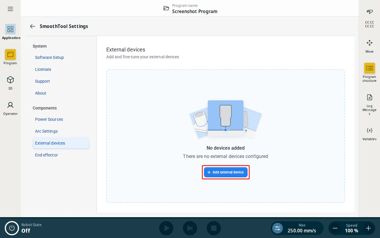 External devices — Add external device