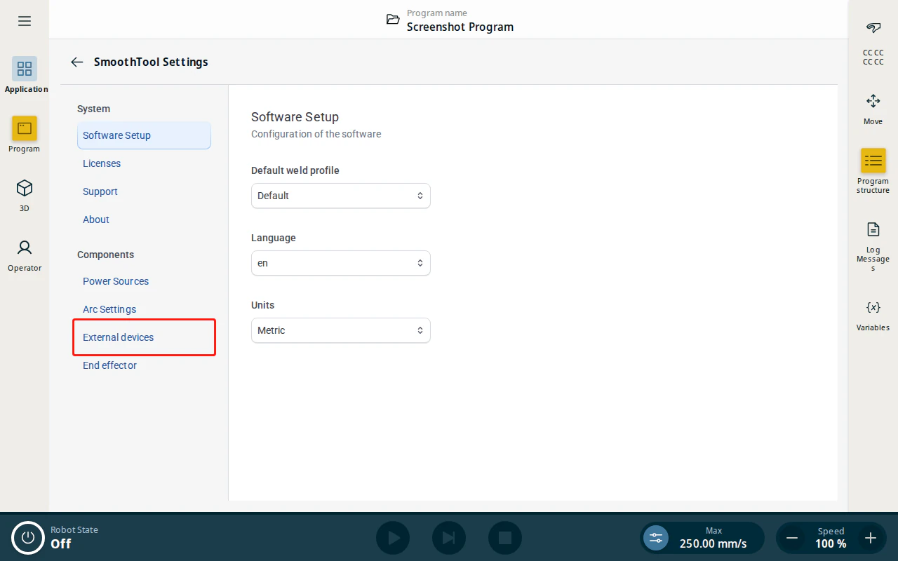 SmoothTool X Settings — External devices tab