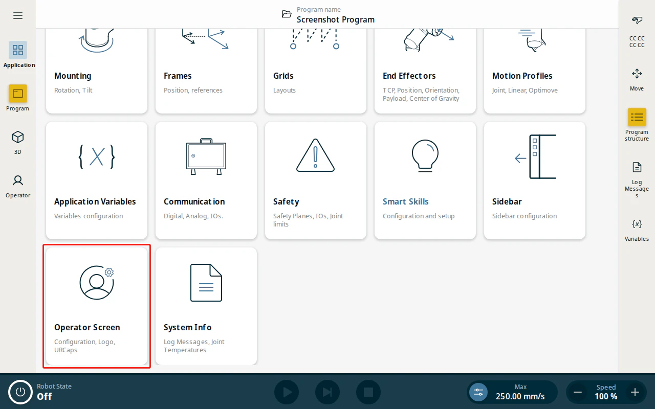 Application page — Operator Screen tile