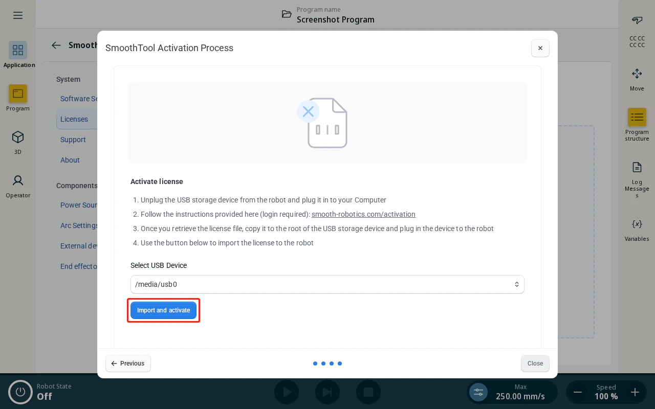 Import and activate the license
