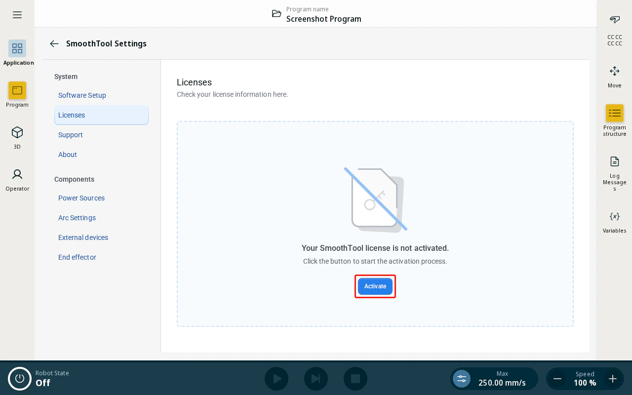 Licenses page — no active license
