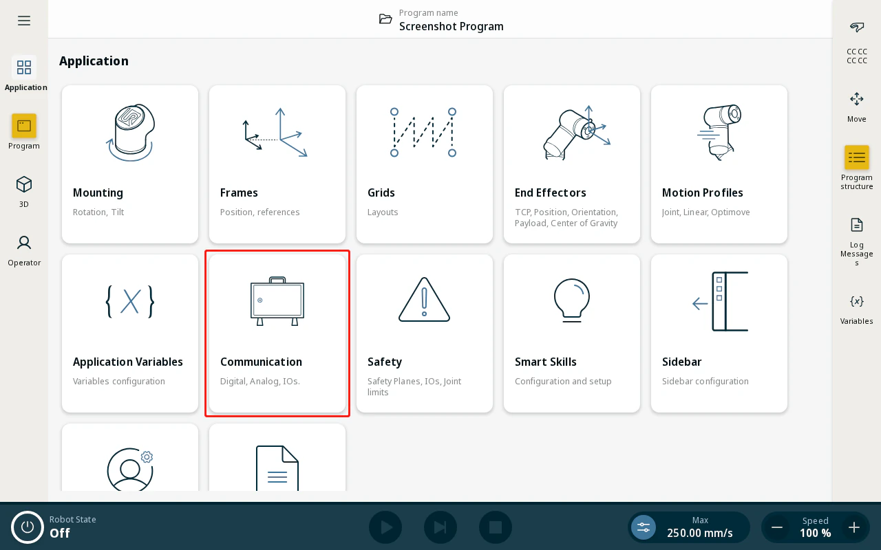 Application page — tap Communication
