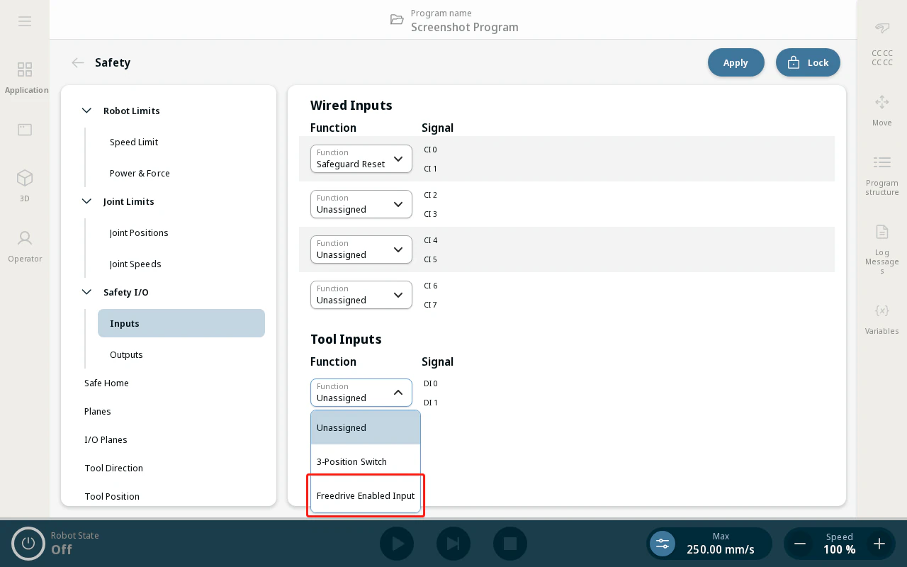 Select Freedrive Enabled Input