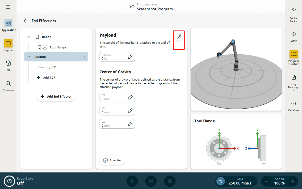 End Effectors — payload estimation wizard button