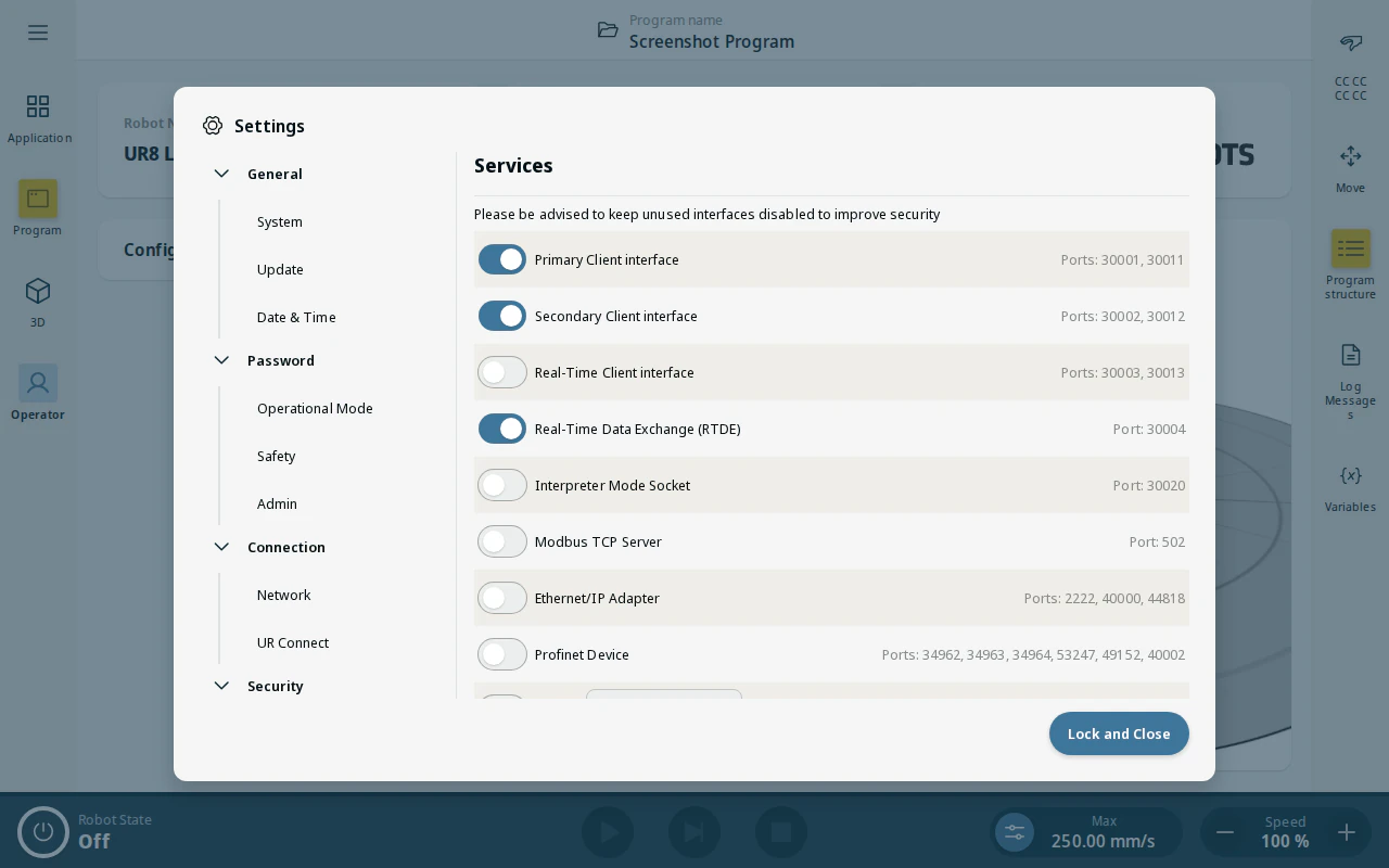 Services — enable the required interfaces