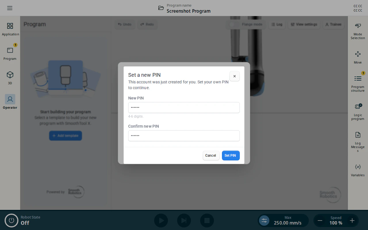 Set a new PIN dialog