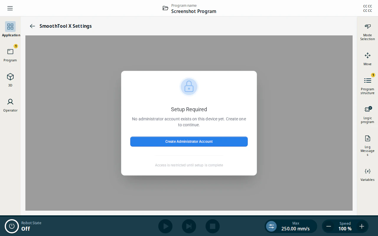 Setup Required lockdown on the SmoothTool X Settings page