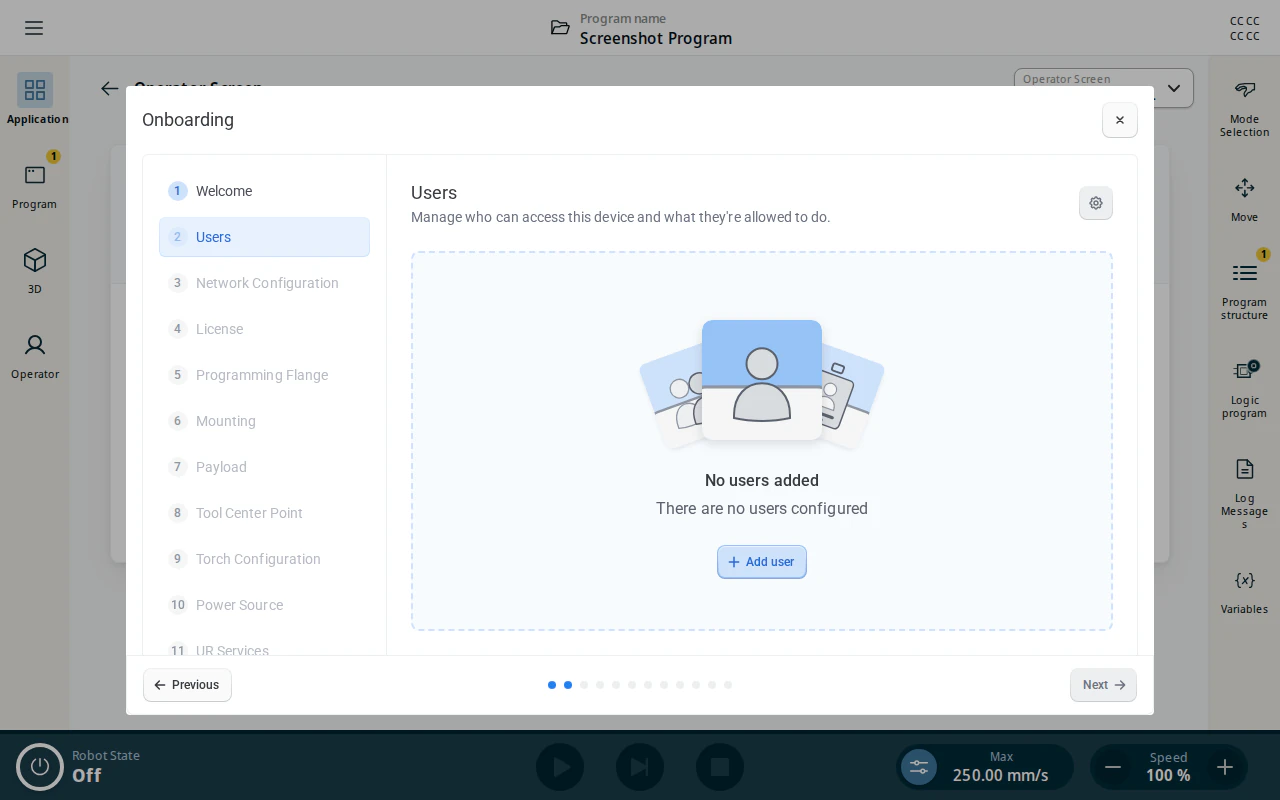 Onboarding wizard — Users step with no accounts yet