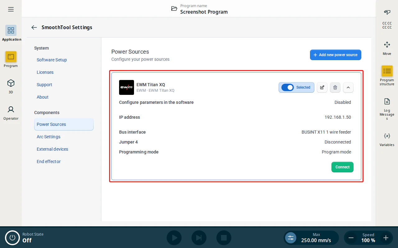 Configured EWM power source entry