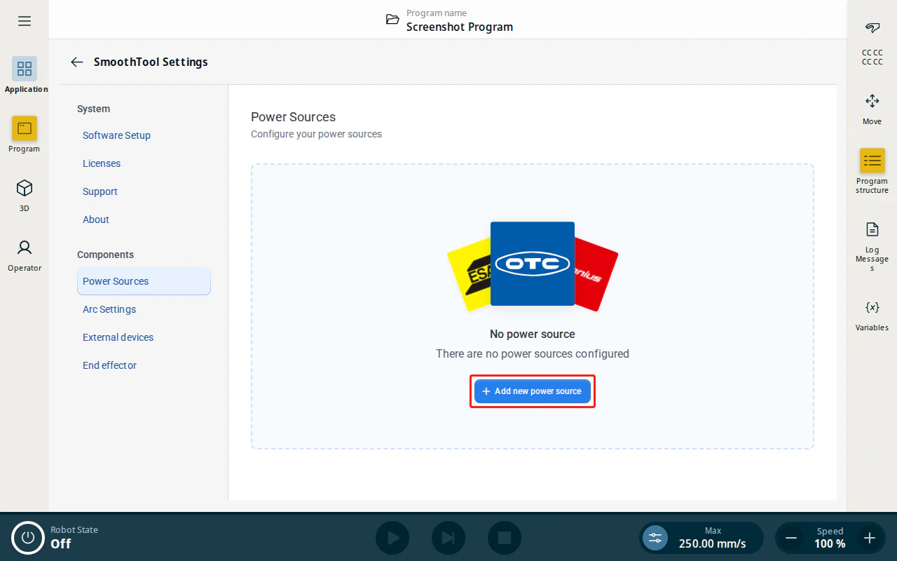 Power Sources page with the Add new power source button