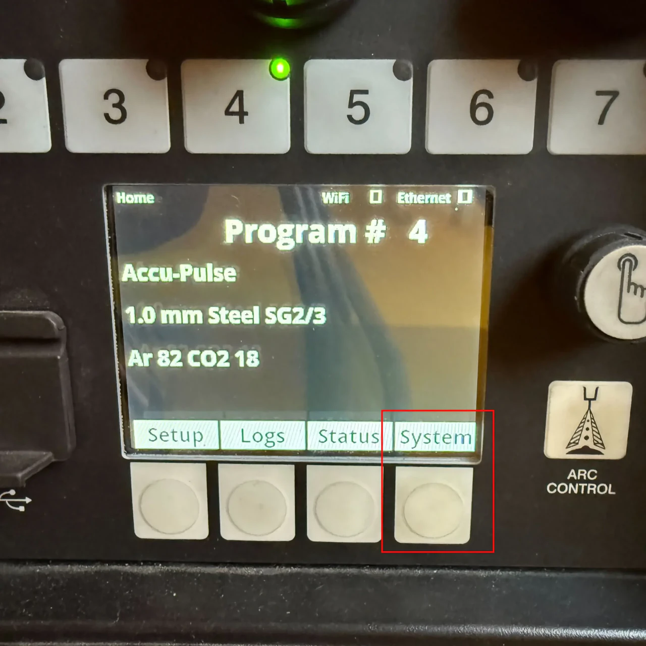 Auto Continuum home screen with the System soft key highlighted
