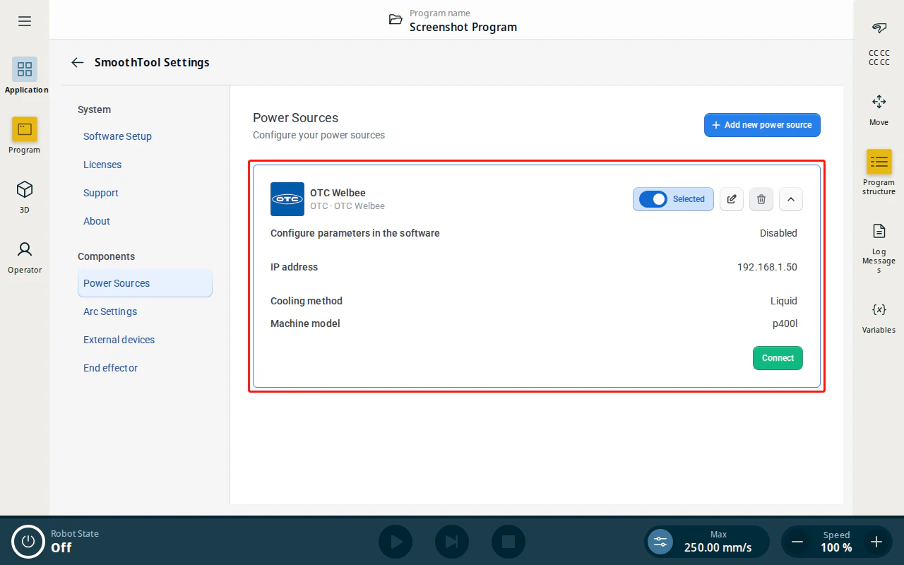 Configured OTC Welbee power source entry