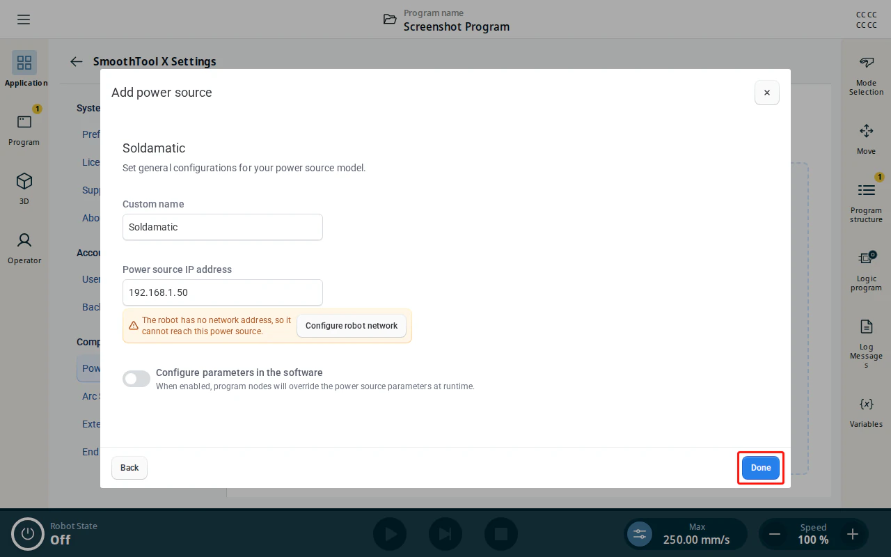 Soldamatic configuration page