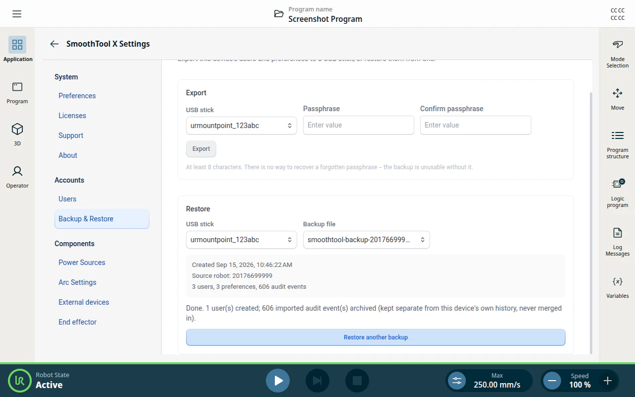 Restore card — the summary after applying a backup
