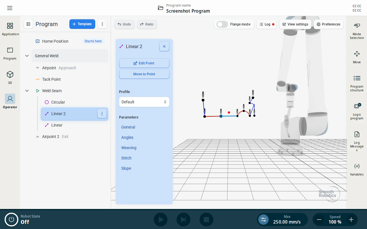Linear segment configuration page