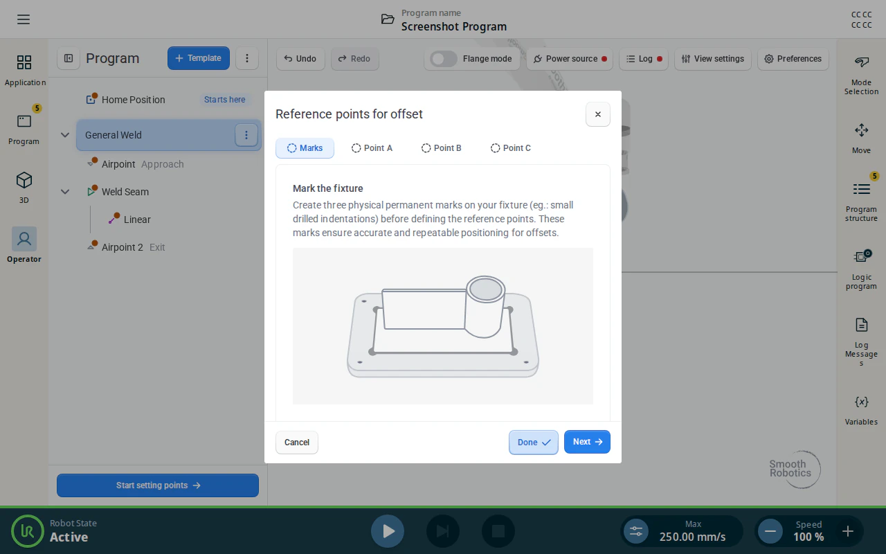 Reference points wizard — Mark the fixture