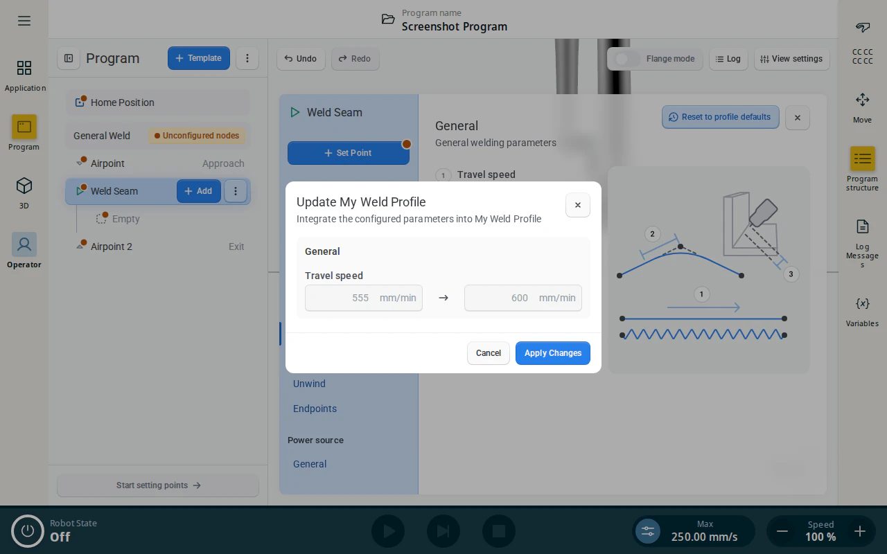 Update profile dialog showing changed values